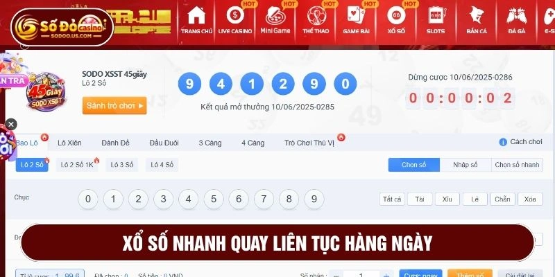 Xổ số nhanh SODO chơi nhiều phiên mỗi ngày