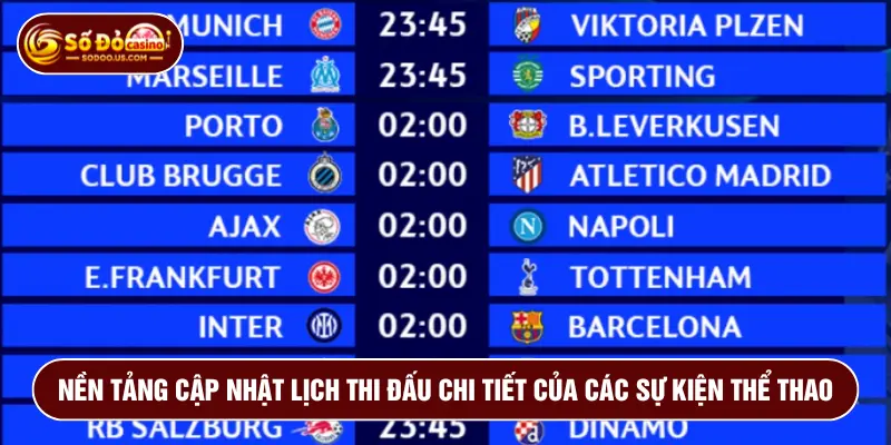 Nền tảng cập nhật lịch thi đấu chi tiết của các sự kiện thể thao